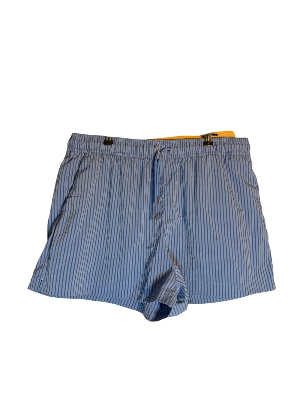 Athleta Striped Pull-On Shorts Large Blue Gray Drawstring 3” Inseam